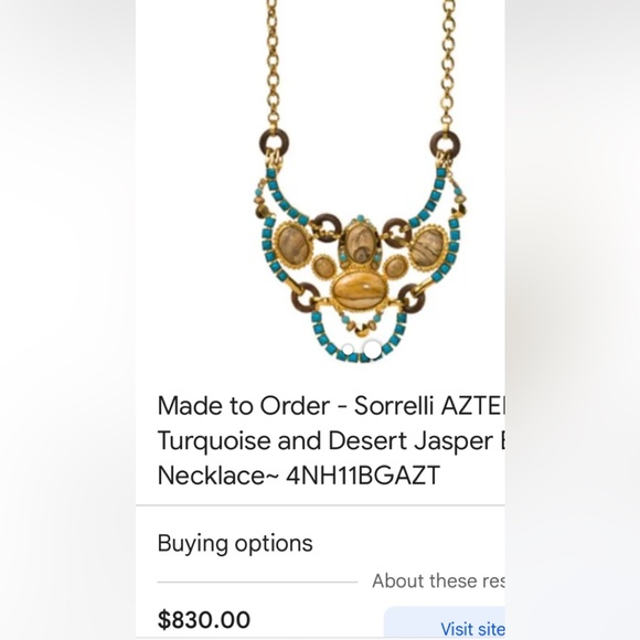 AMAZING NEW SORRELLI TURQUOISE BLUE BRIGHT GOLD AZTEC SIGNED NECKLACE - Picture 4 of 5